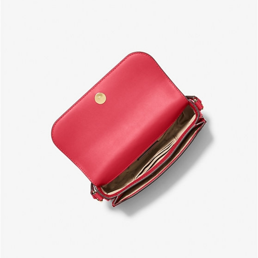 MICHAEL KORS - Jet Set Travel Small Flap Pebbled Leather Crossbody Bag RED - Picture 4 of 7